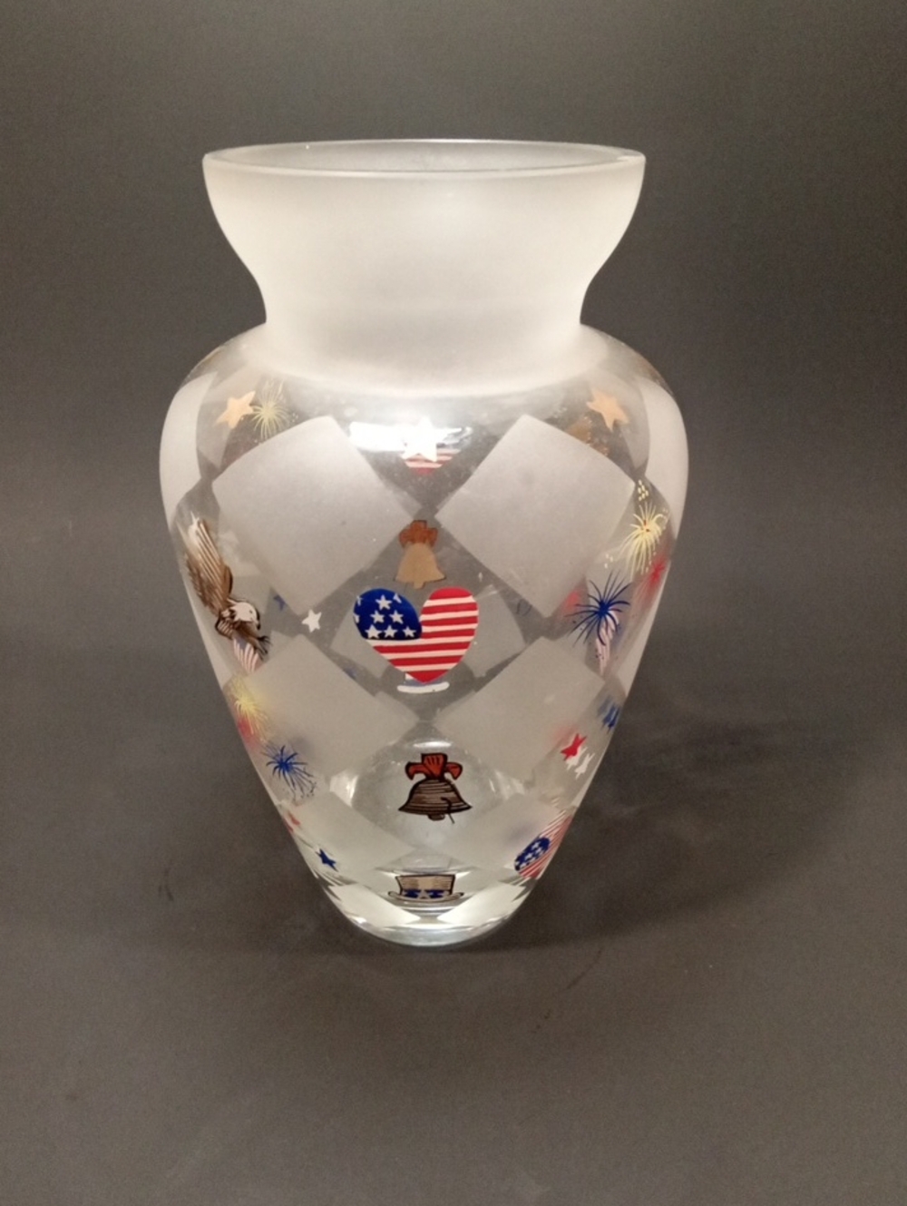 Lenox Frosted Glass Patriotic Heart & Symbols Vase - White Accent